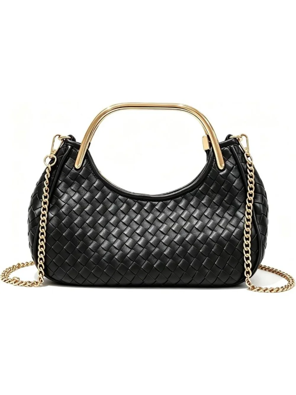 Trendy Woven Handbag for Women - Small Leather Top Handle Hobo Purse with Chain